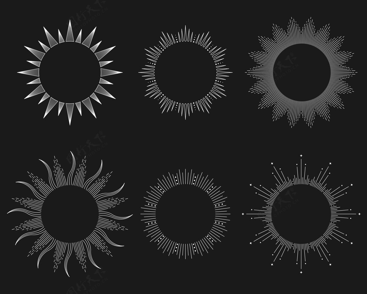 元素一套6个太阳架插图集合标志框架