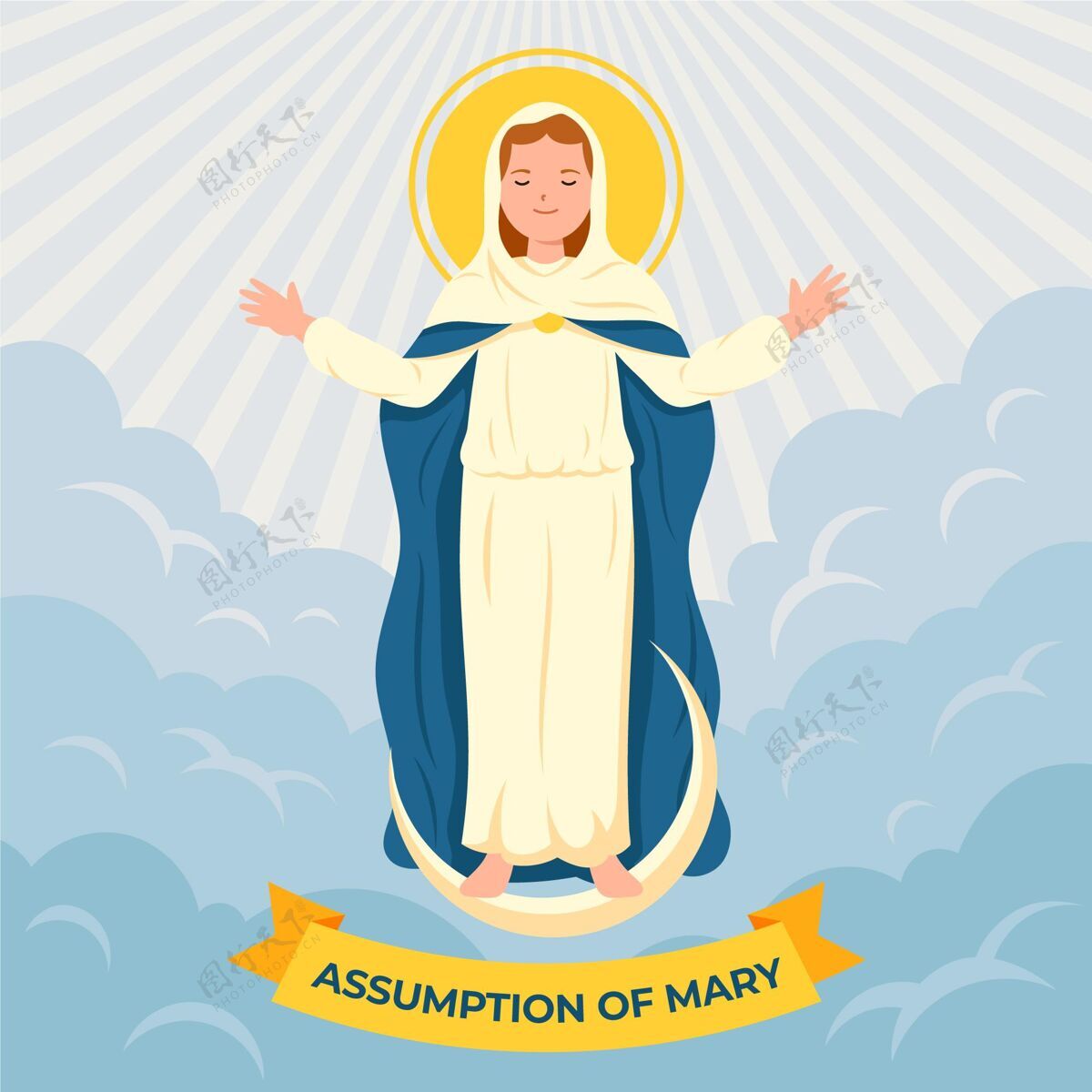 天主教假设玛丽插画神圣平面设计宗教