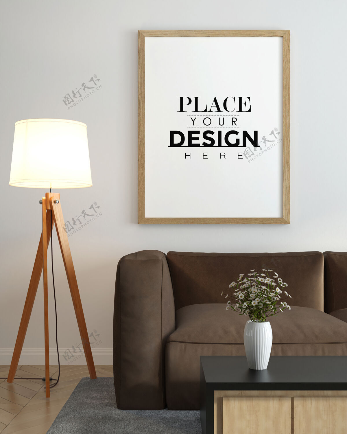 家具客厅模型中的海报框架装饰植物模型