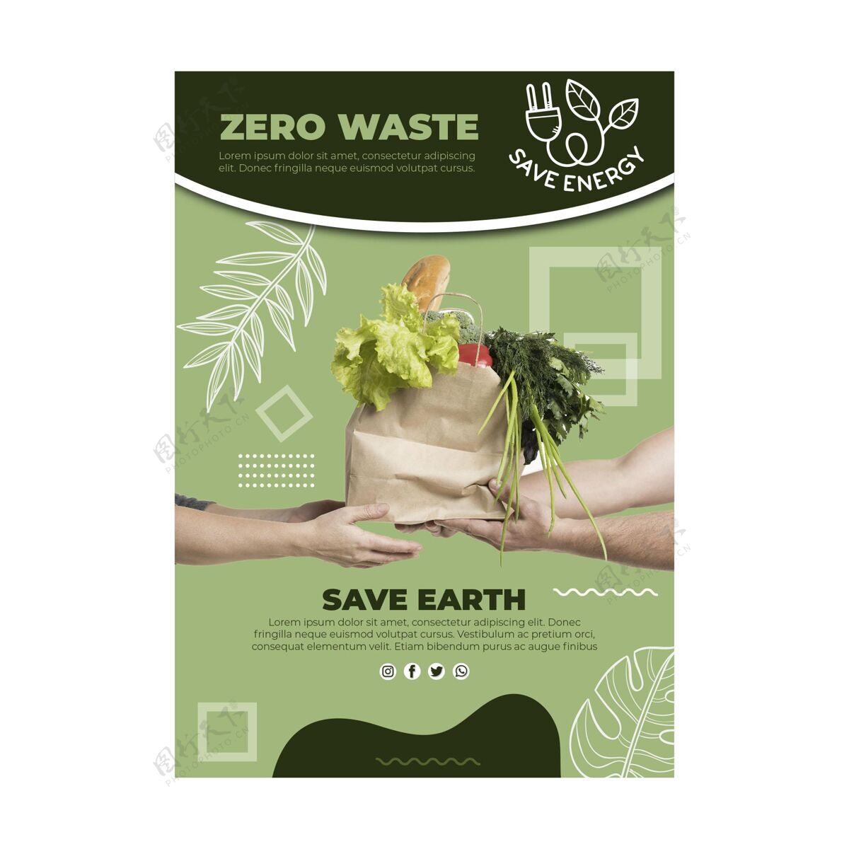 环保零浪费海报模板环境海报传单