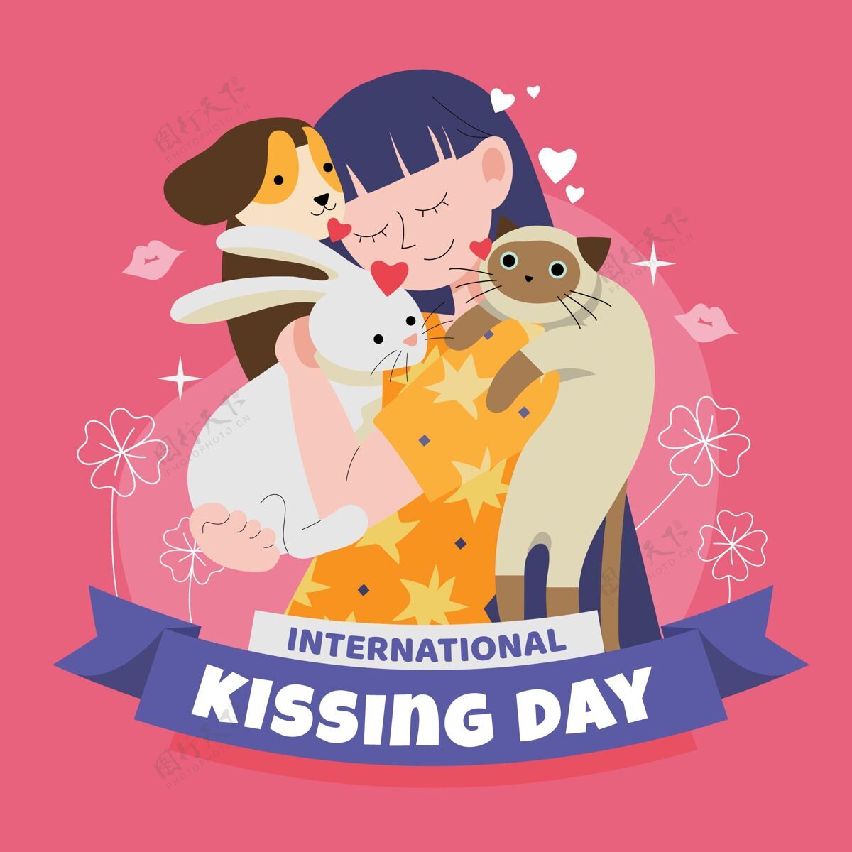 情感国际接吻日插画国际接吻日感情平面设计
