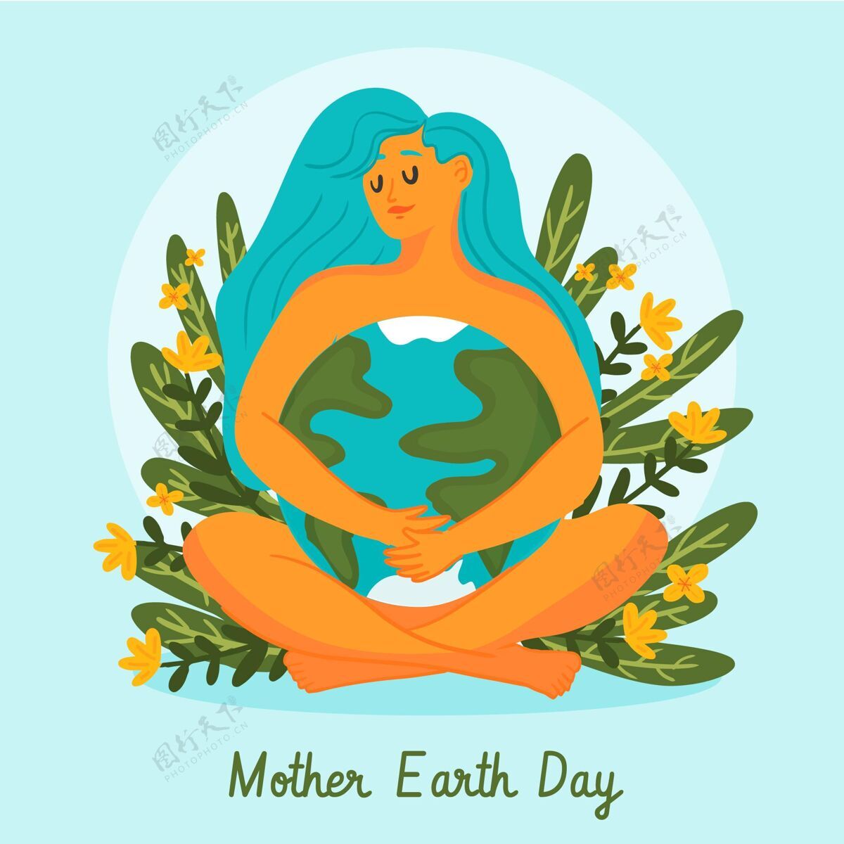 4月22日手绘地球母亲节插图地球母亲庆典实习生
