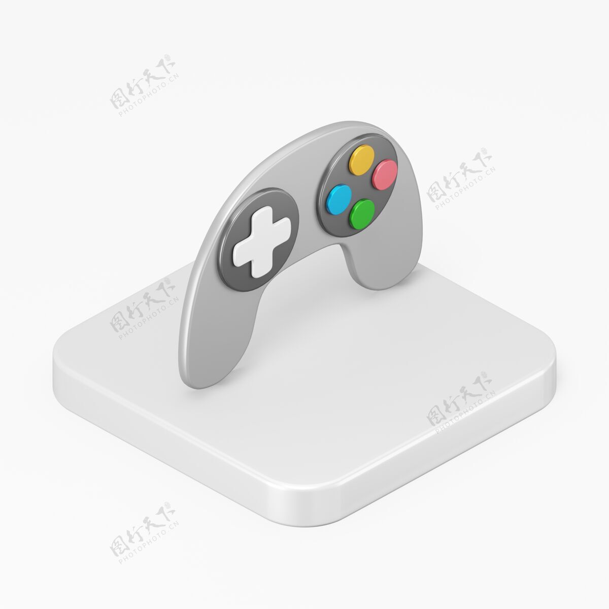 键盘灰色的游戏板图标和彩色按钮在三维渲染界面uiux元素等距视频游戏