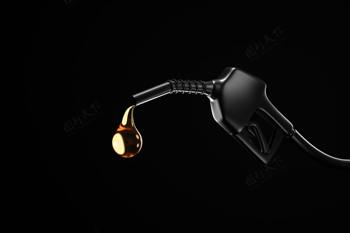电力黑色汽油喷射器 在深色背景上加油或纯燃油3d渲染液体汽油能源