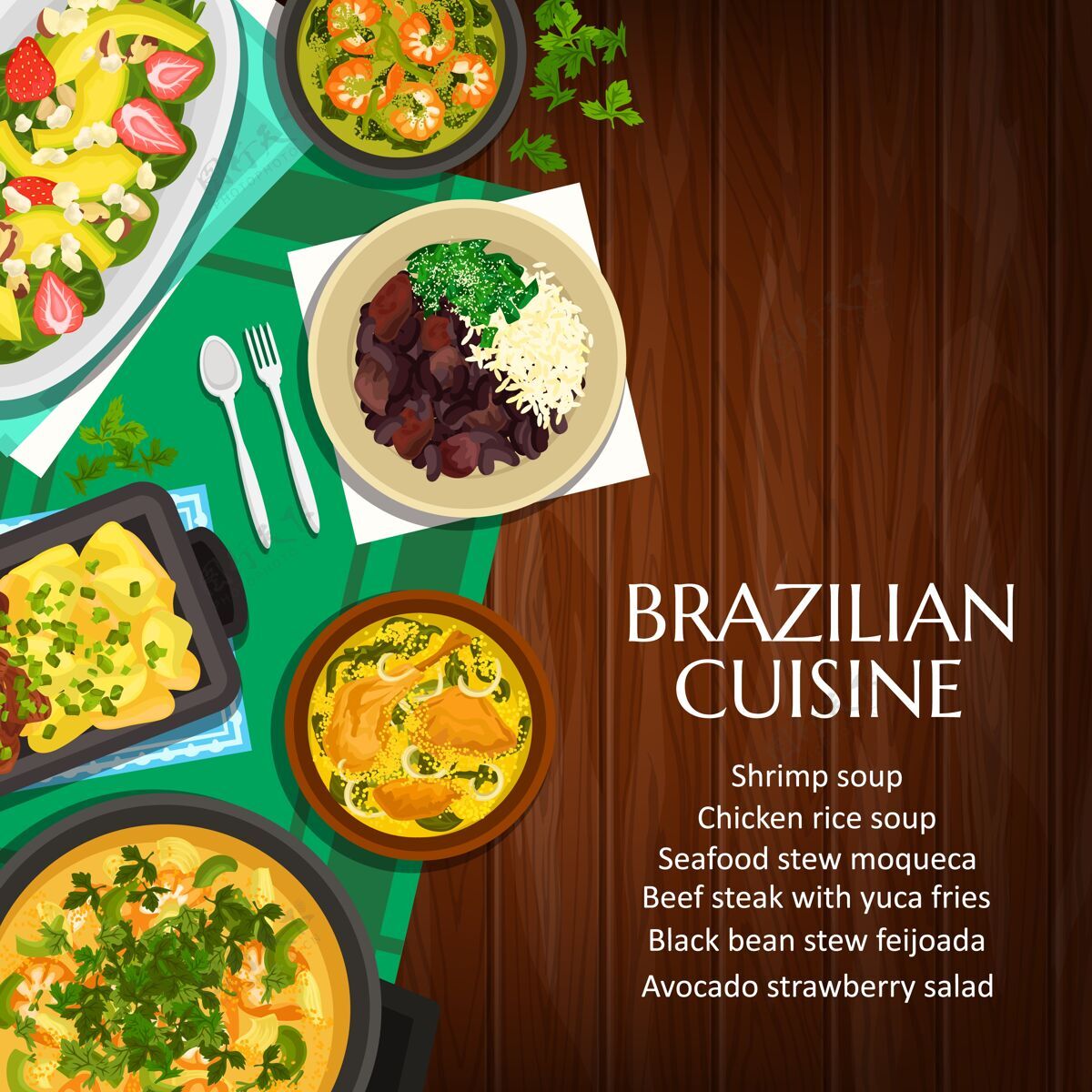 餐厅巴西美食卡通海报传统食物横幅