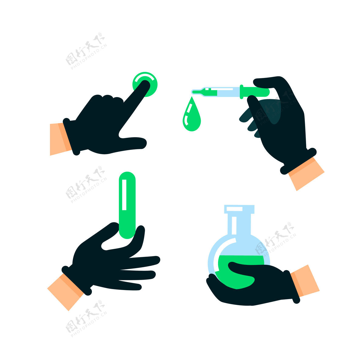 化学医生或科学家戴上乳胶手套药滴化学