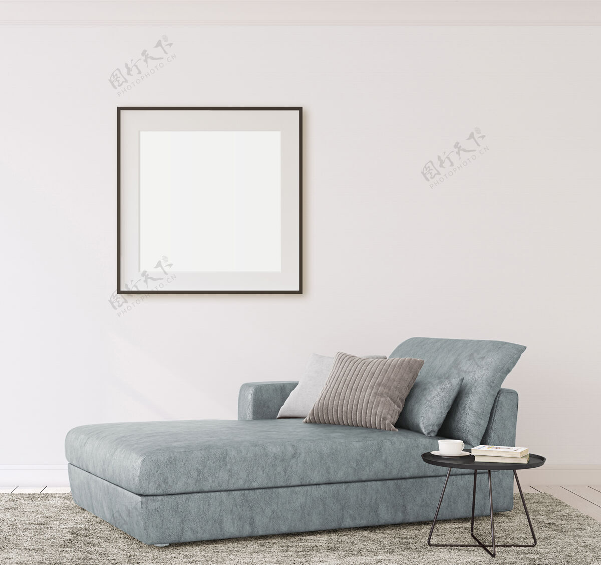 房子内部和框架模型现代靠近空白墙的沙发3d渲染公寓装饰沙发