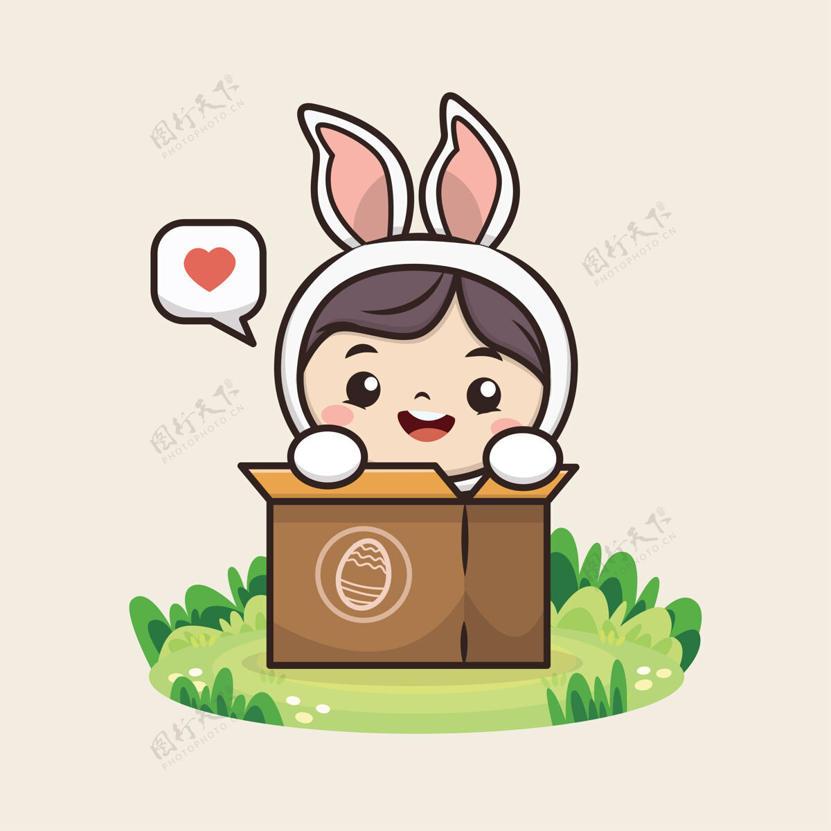 节日复活节快乐可爱的兔子插图吉祥物标志卡通人物设计