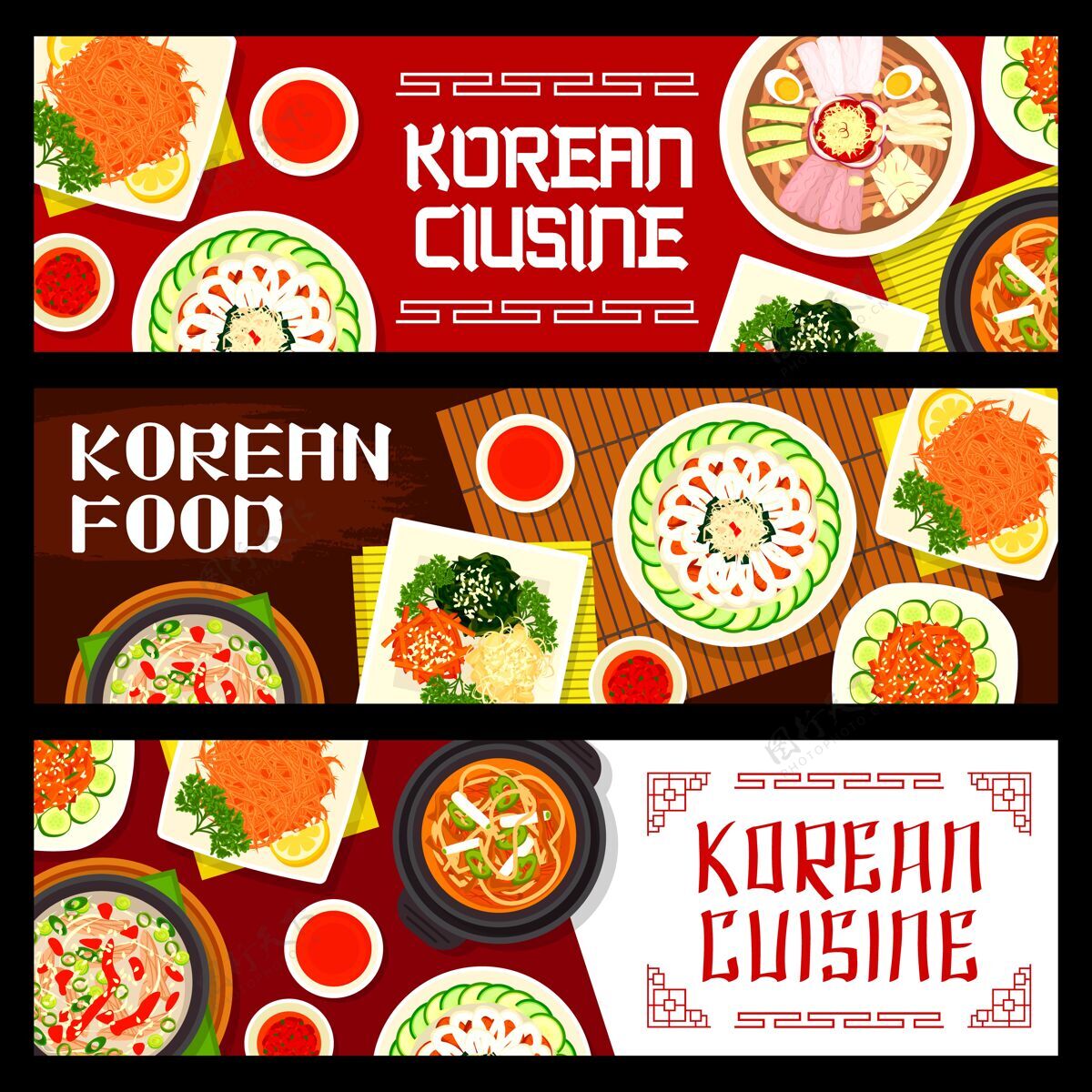 冷韩国料理平光凉面插画设计韩国鸭餐