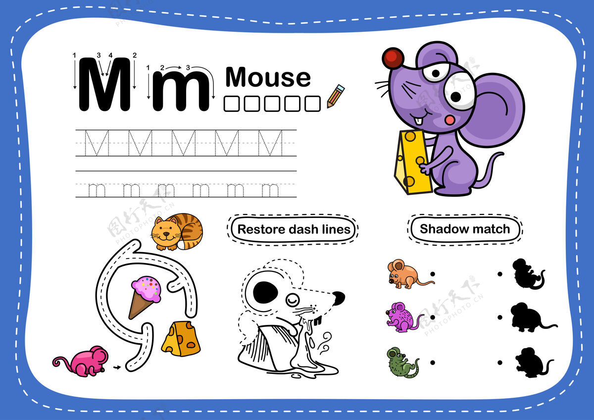 生物字母鼠标练习卡通单词老鼠动物字母表