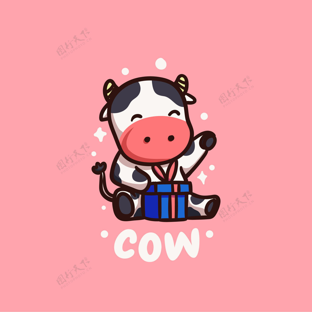 卡瓦伊可爱和卡瓦伊快乐奶牛收到礼物插图农场动物礼物