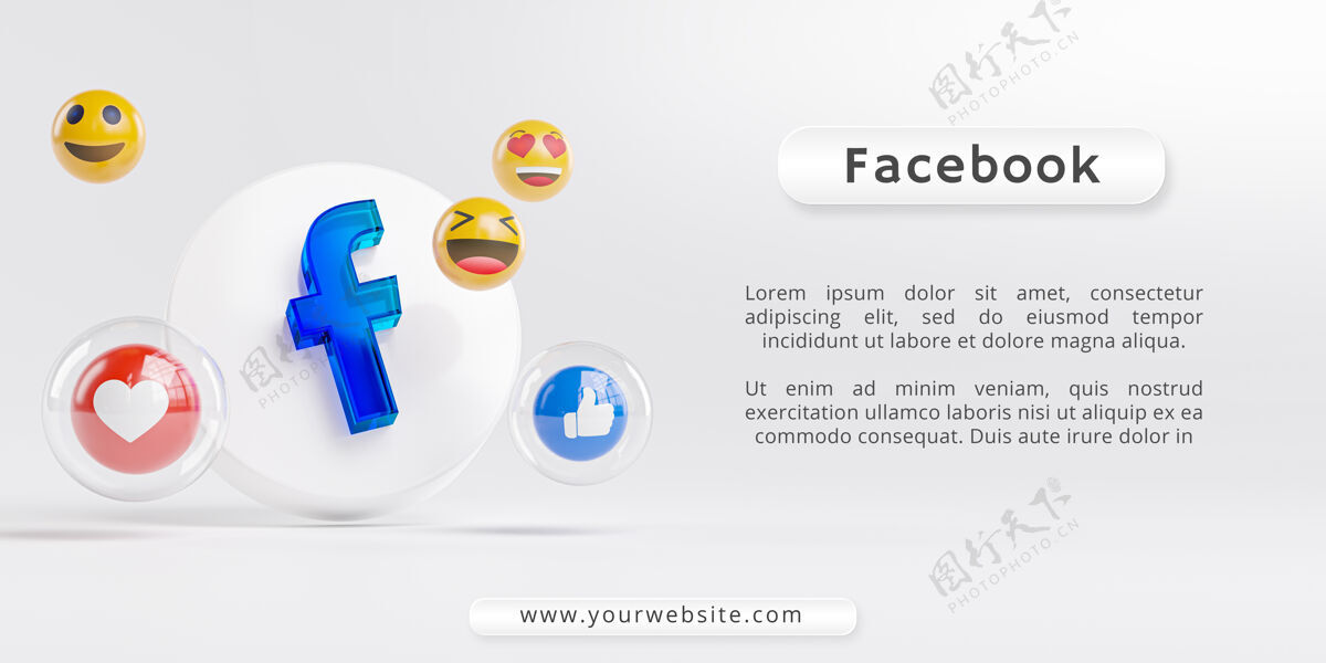 3dFacebook亚克力玻璃标志和社交媒体图标社交媒体Post促销