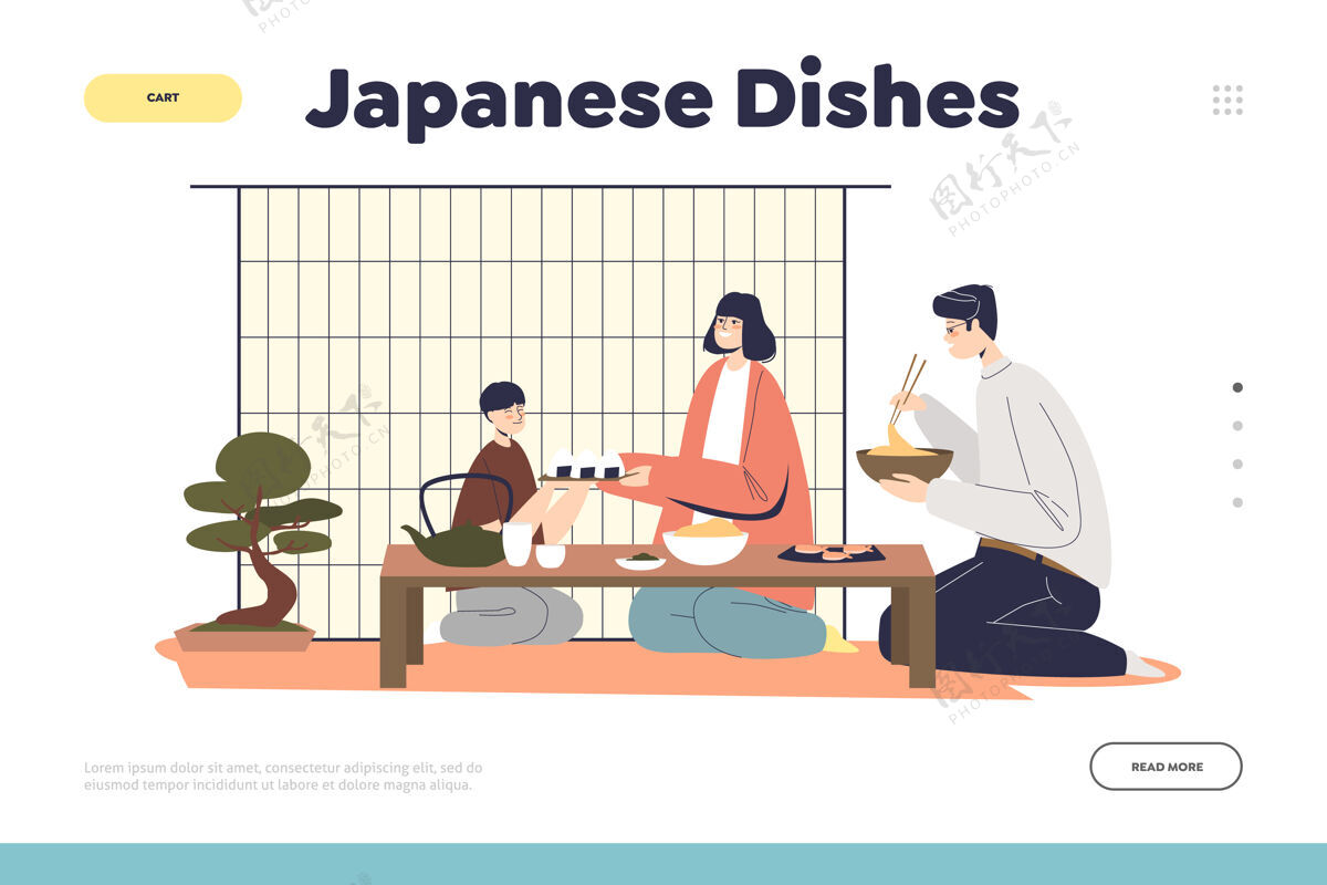 烹饪日本料理概念登陆网页与民族家庭共进亚洲美食晚餐庆祝女人餐饮