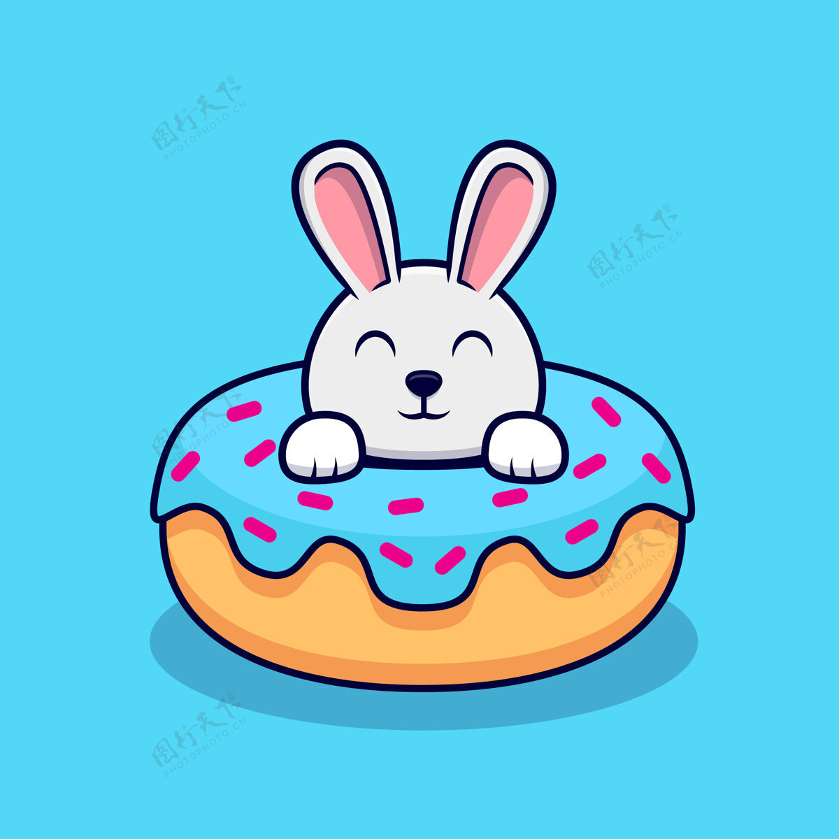 卡通甜甜圈里可爱的兔子甜甜的可爱食物