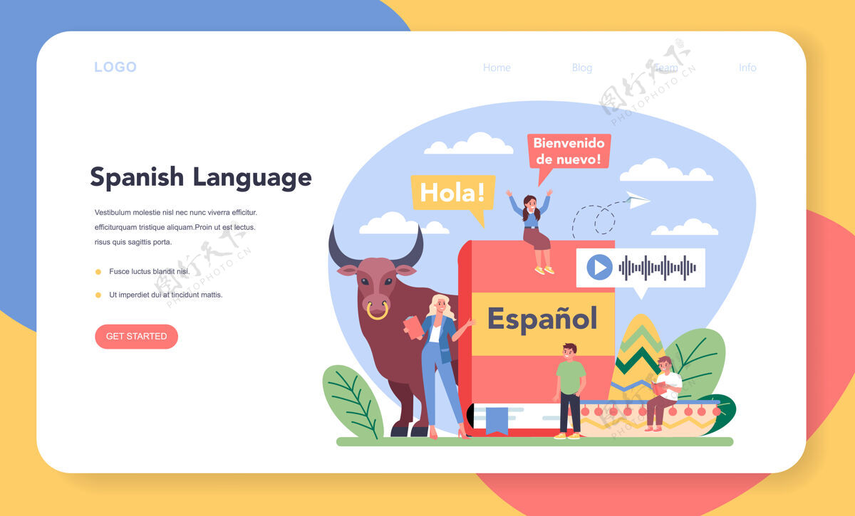 西班牙语西班牙语学习网页横幅或登录页年轻语言外语