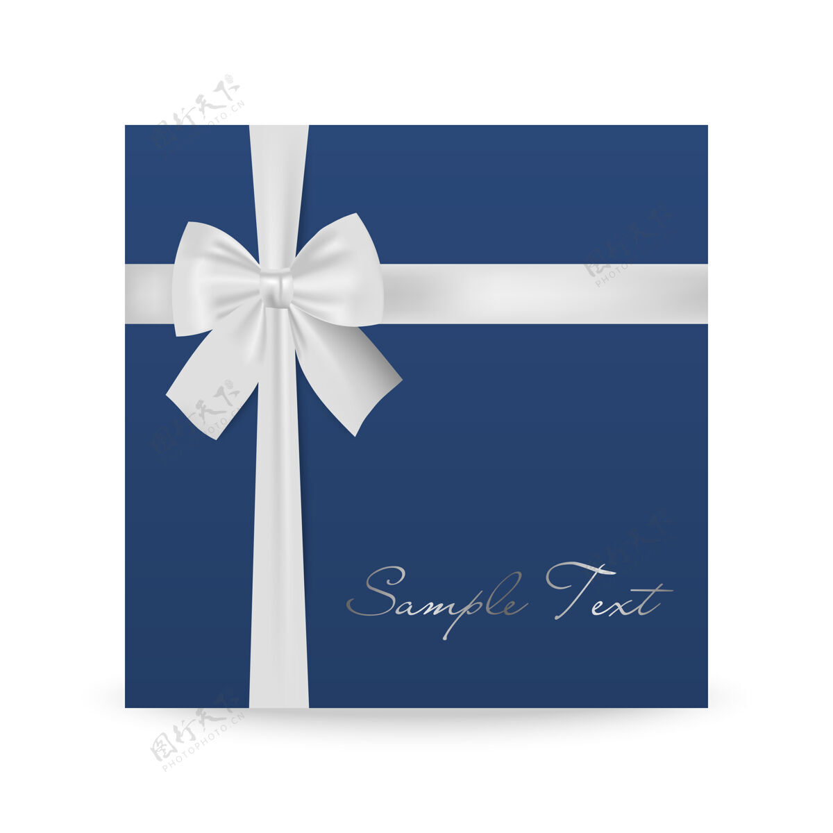 卡片蓝色贺卡与白色蝴蝶结隔离在白色问候礼物庆祝