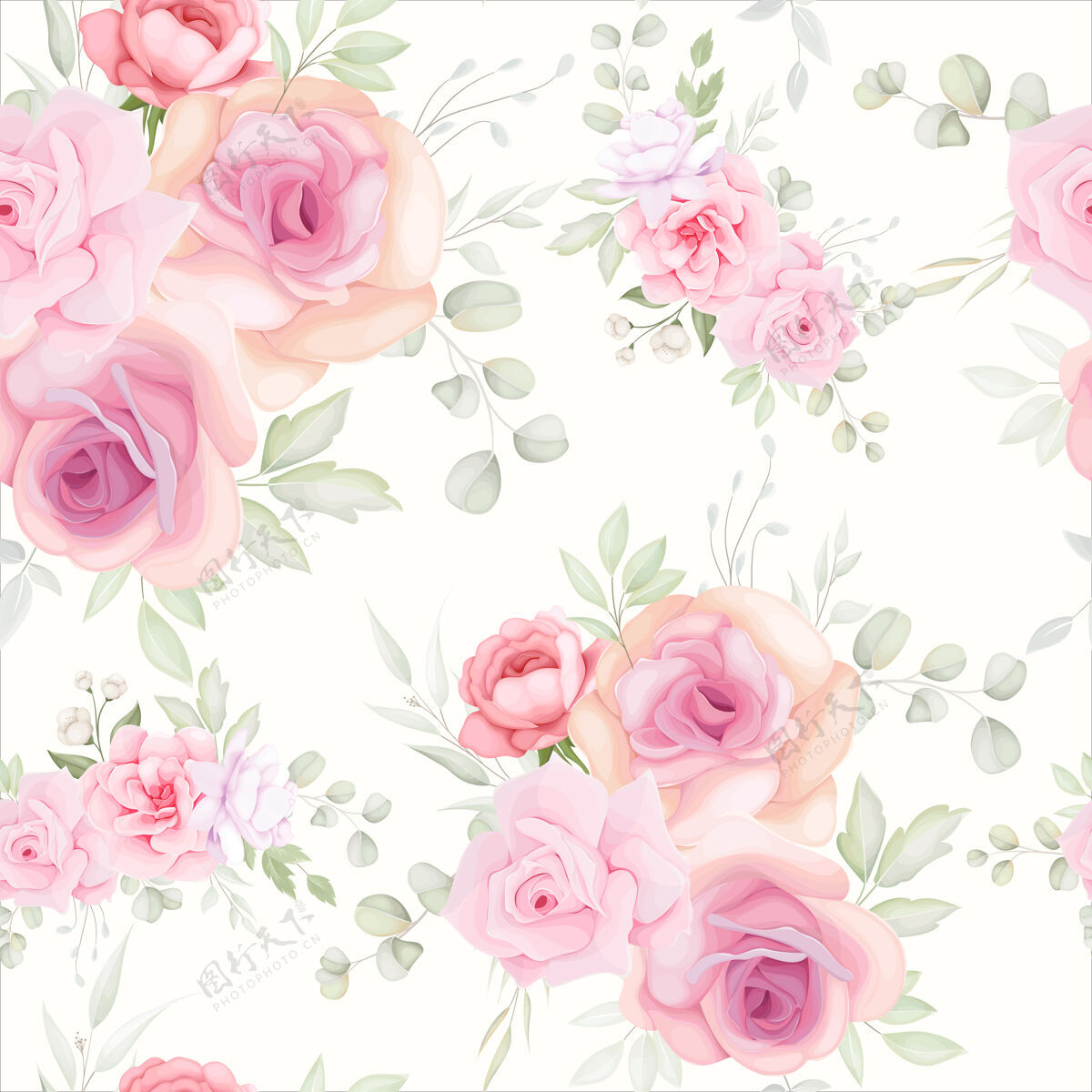 粉彩优雅的花卉无缝模式与软花装饰无缝图案花卉壁纸