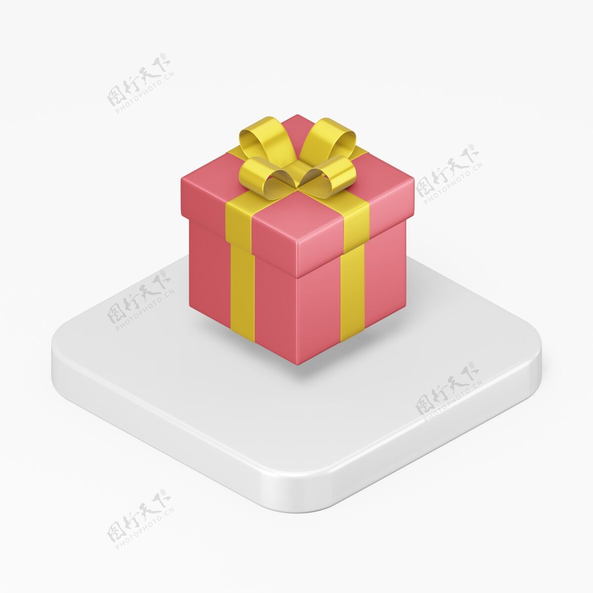 慷慨带有黄色蝴蝶结的红色礼物图标在3d渲染界面uiux元素丝带赠送包装