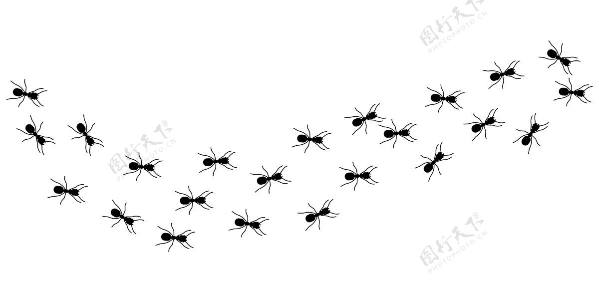 吉祥物蚂蚁柱黑昆虫剪影旅行团队合作 努力工作的比喻线条细节收集