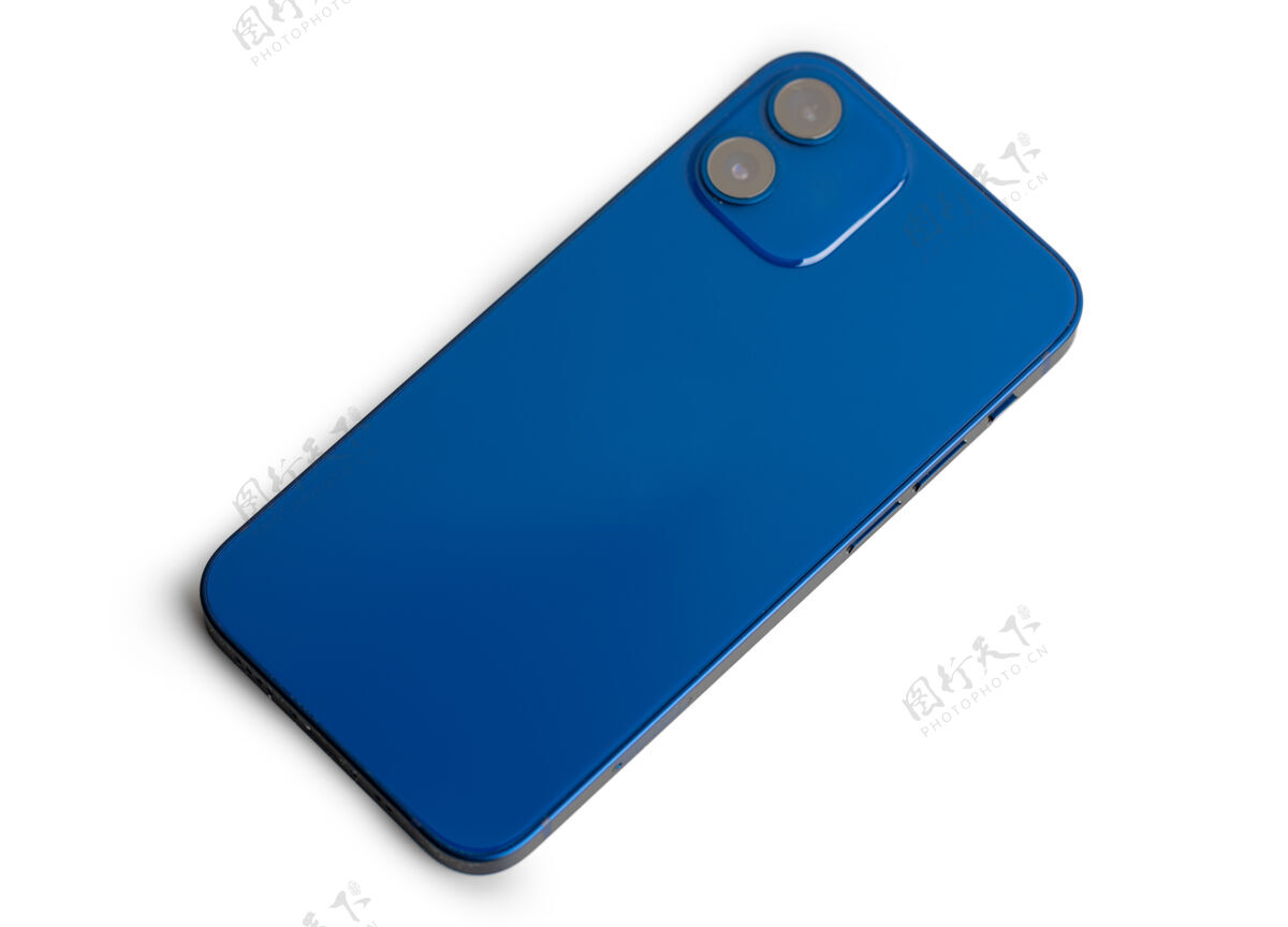 电话蓝色现代智能手机 灰色表面配有双镜头摄像头电话技术技术