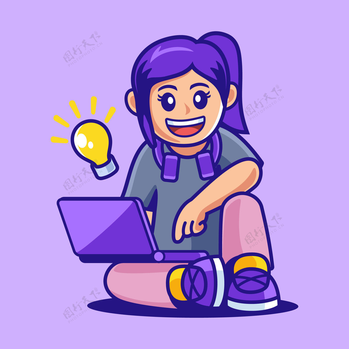 科技坐在笔记本电脑旁的少女自由职业者年轻时尚