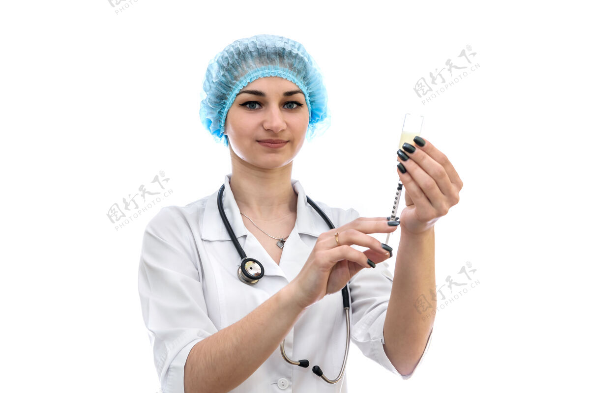 治疗医生用白色隔离瓶和注射器注射器实践瓶子