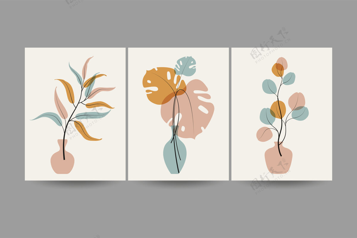 海报一套树叶图案的作品叶花卉涂鸦