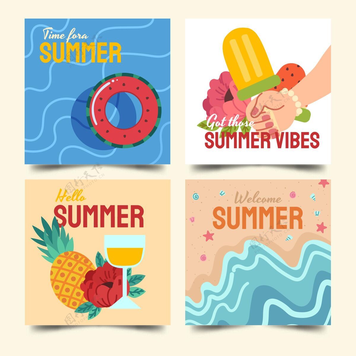 夏季手绘夏季卡片系列季节手绘包装