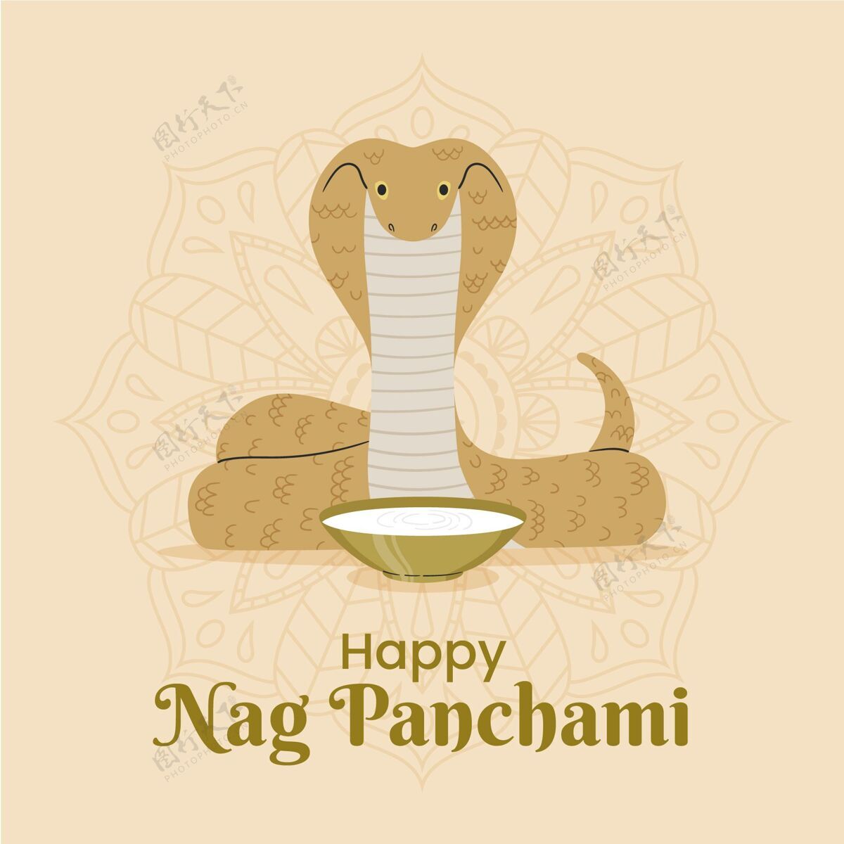 手绘手绘nagpanchami插图印度教传统贺卡