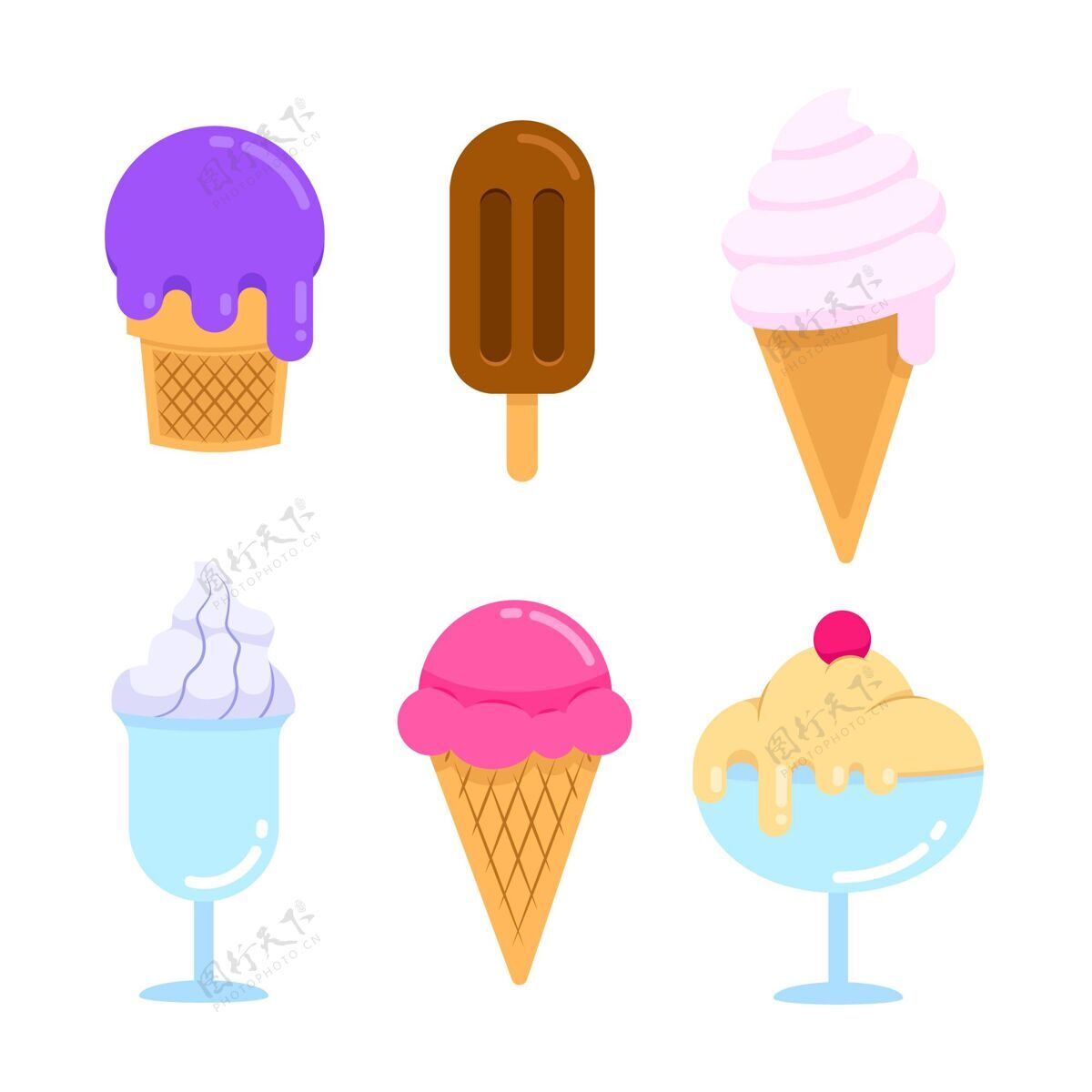 冷冻食品扁平冰淇淋系列什锦平面设计甜点