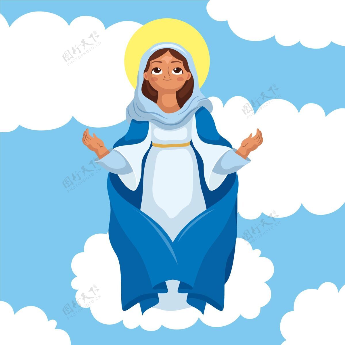 8月15日卡通玛丽插画设想圣母玛利亚基督教天主教