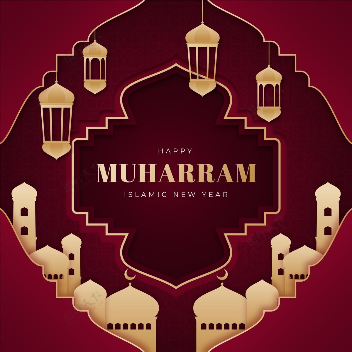 月纸张风格的muharram插图贺卡穆斯林纪念