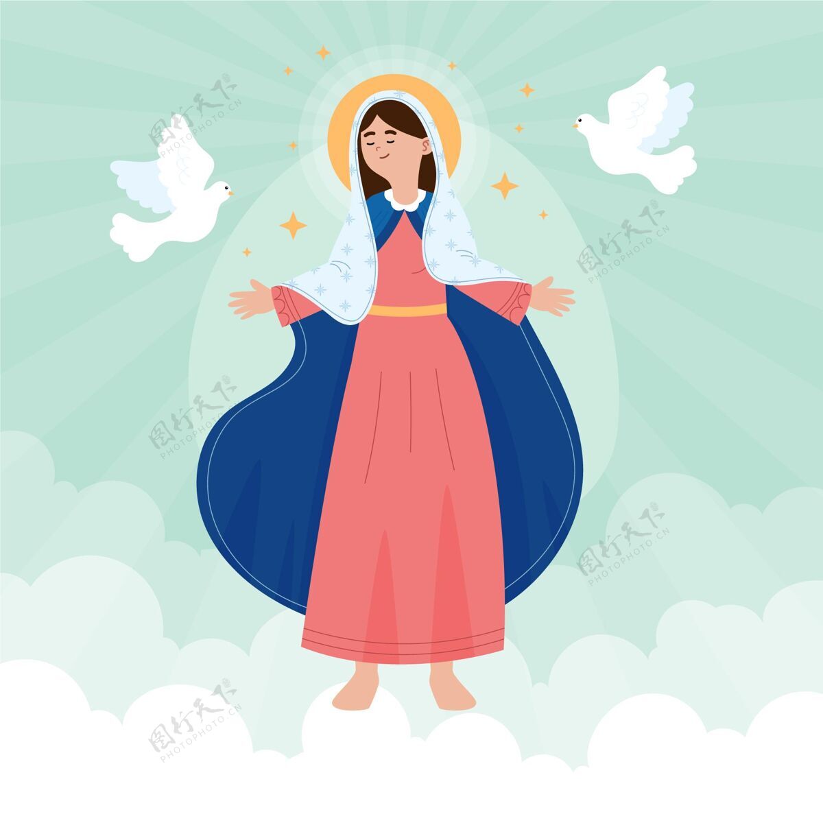 神圣假设玛丽插画天主教8月15日神圣