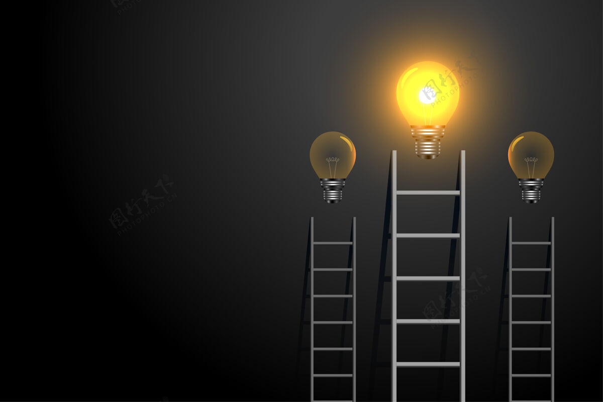 工作带发光灯泡的成功概念阶梯理念雄心台阶