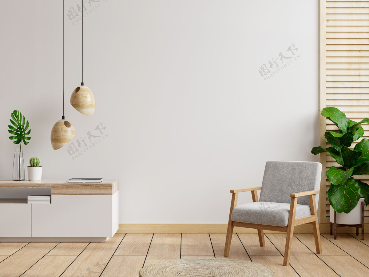 房子客厅内墙采用暖色调 灰色扶手椅配木质橱柜3d效果图最小客厅3d