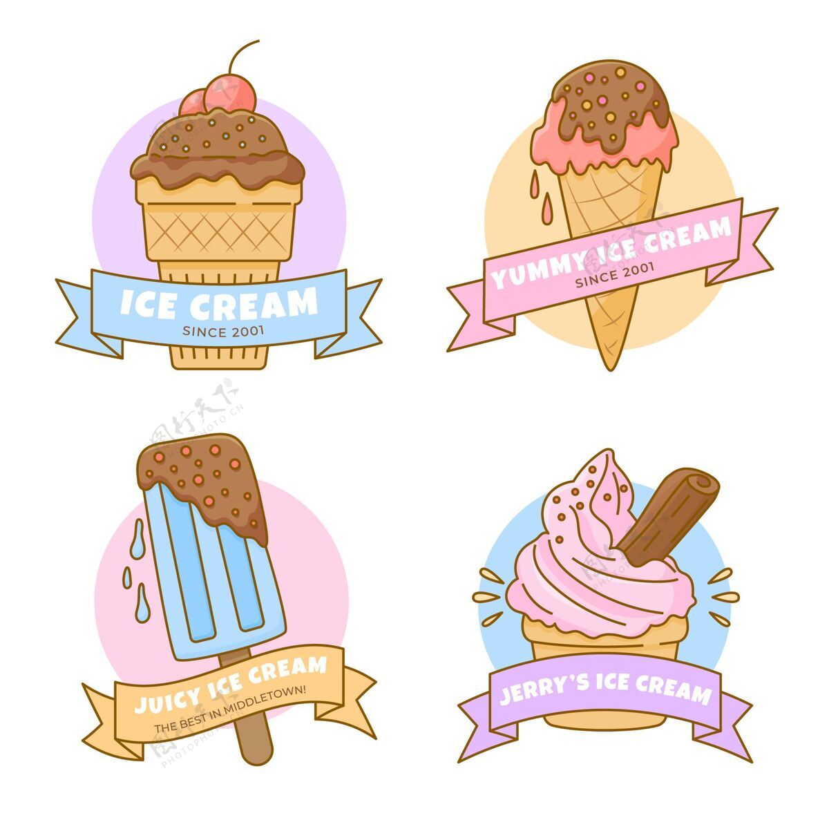 甜点手绘冰淇淋标签系列分类包装甜点