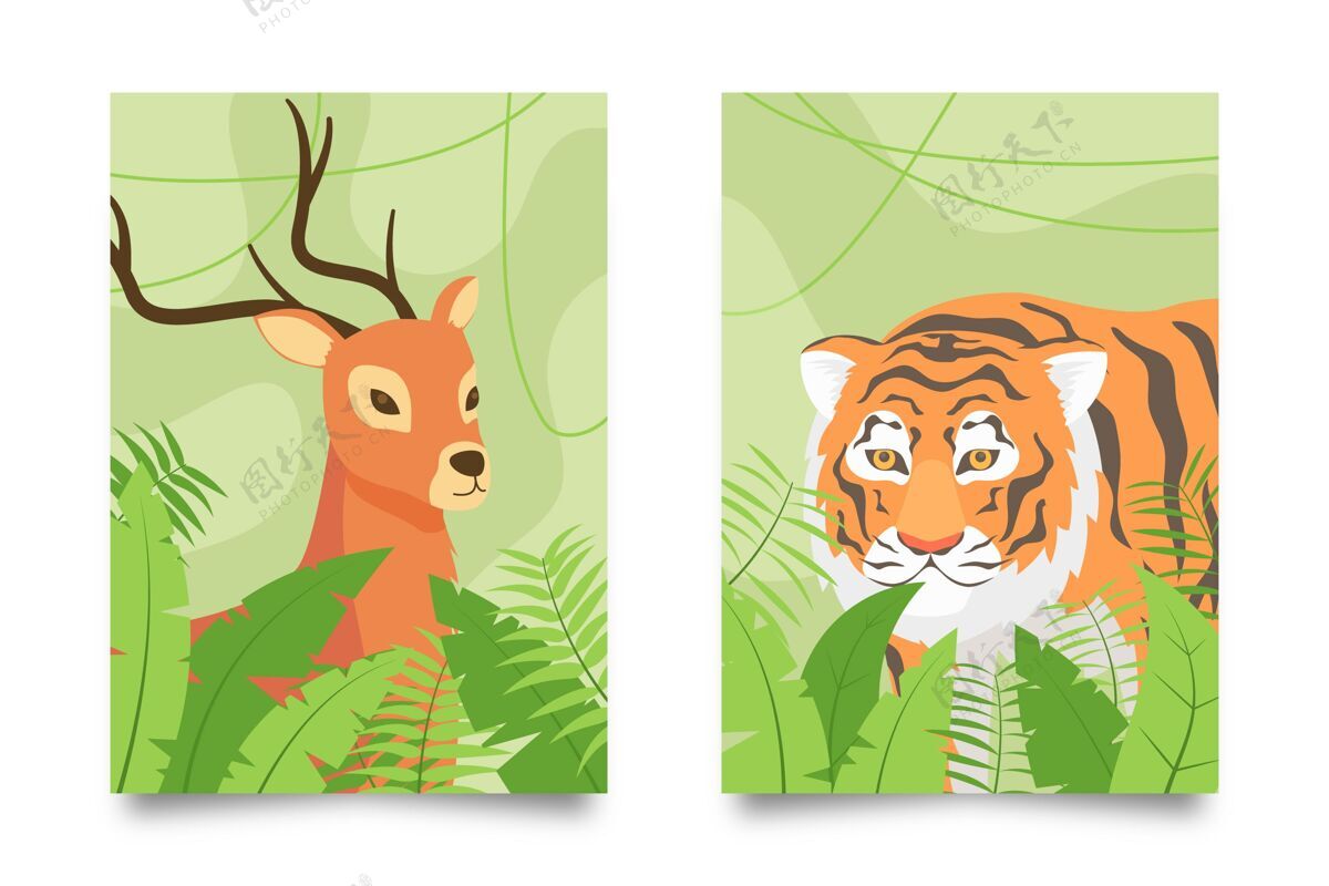 手绘野生动物收藏封面套装业务平面设计