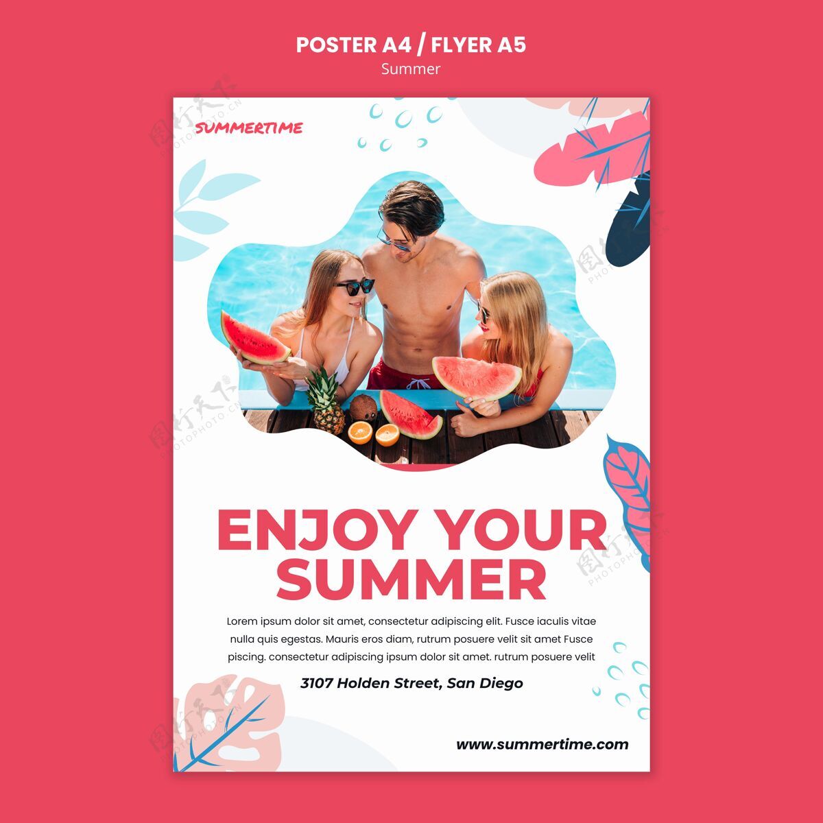 海报模板游泳池夏日乐趣海报模板放松时间季节海报