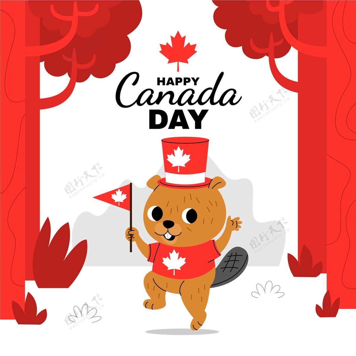 海狸卡通加拿大日插画加拿大节日爱国加拿大