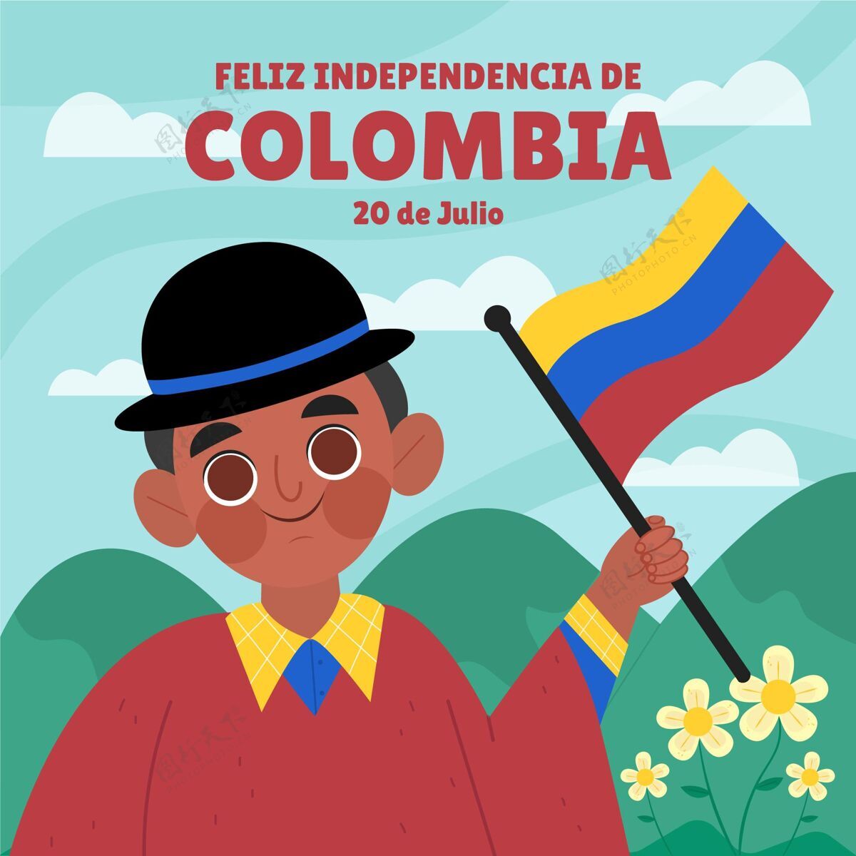 卡通卡通片20德胡里奥-哥伦比亚独立插画独立事件纪念