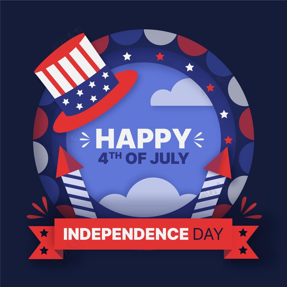 美国纸张风格的七月四日-独立日插图美国纪念庆祝
