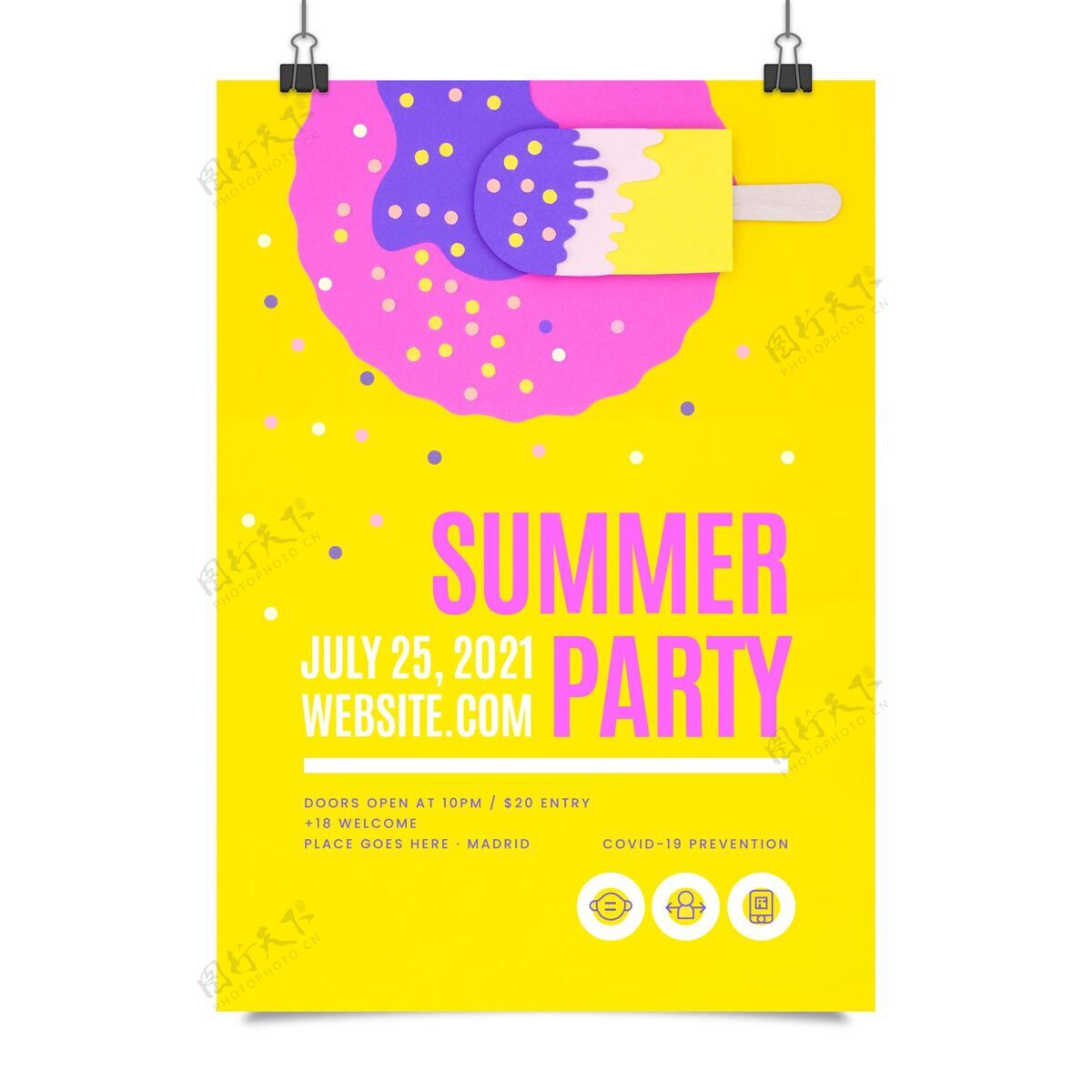 纸张风格夏季聚会垂直海报模板在纸与照片风格派对传单传单夏季派对传单
