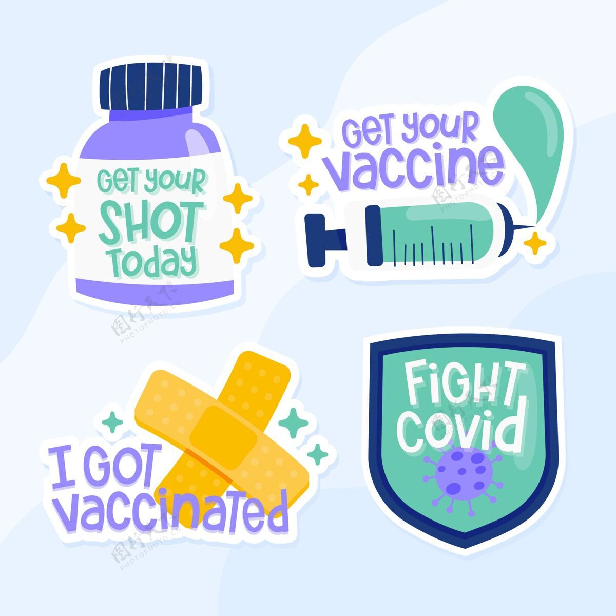 健康手绘疫苗接种运动徽章收集流感大流行危险