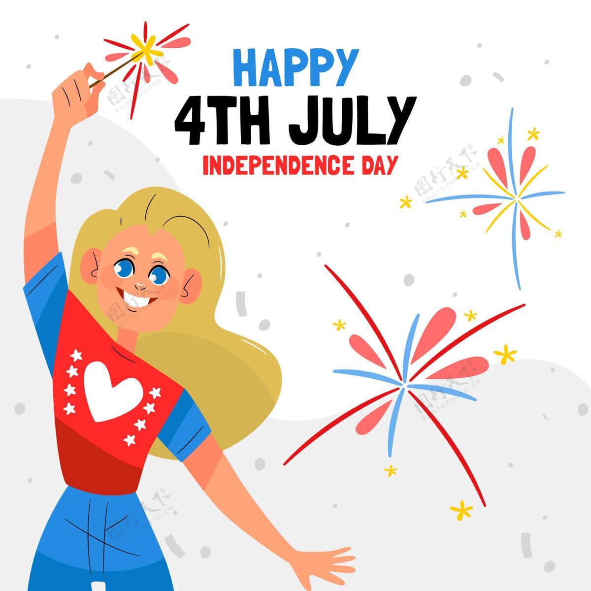 独立宣言手绘七月四日独立日插画美国美国庆祝