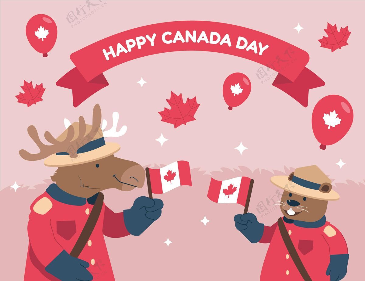 枫叶手绘加拿大日插图庆祝加拿大快乐加拿大日