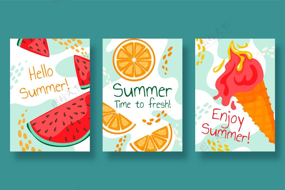包装手绘夏季卡片系列夏季卡片模板集合手绘