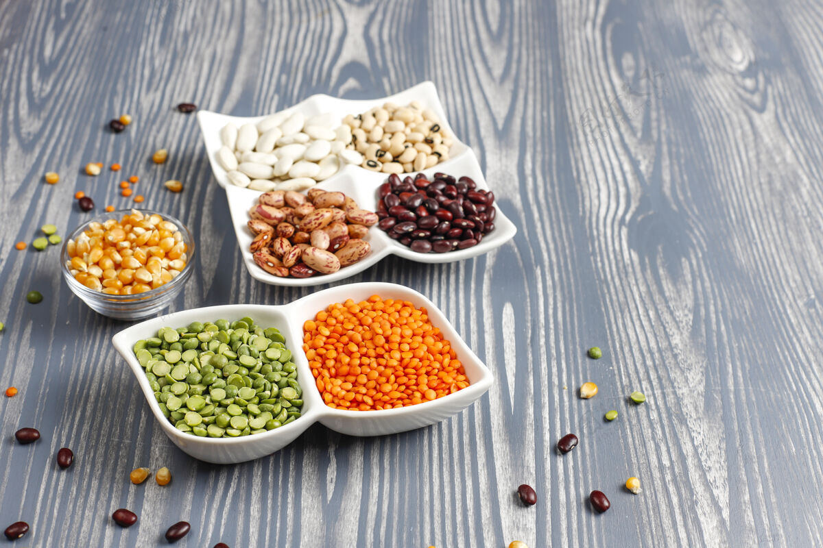 顶部豆类和豆类品种健康的纯素蛋白质食物品种混合营养