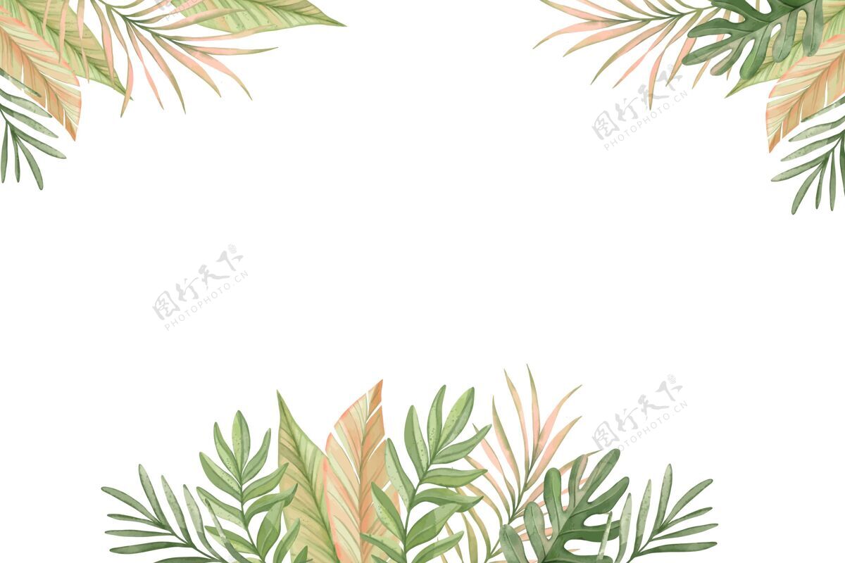 水彩画手绘水彩画热带树叶背景手绘热带树叶墙纸墙纸