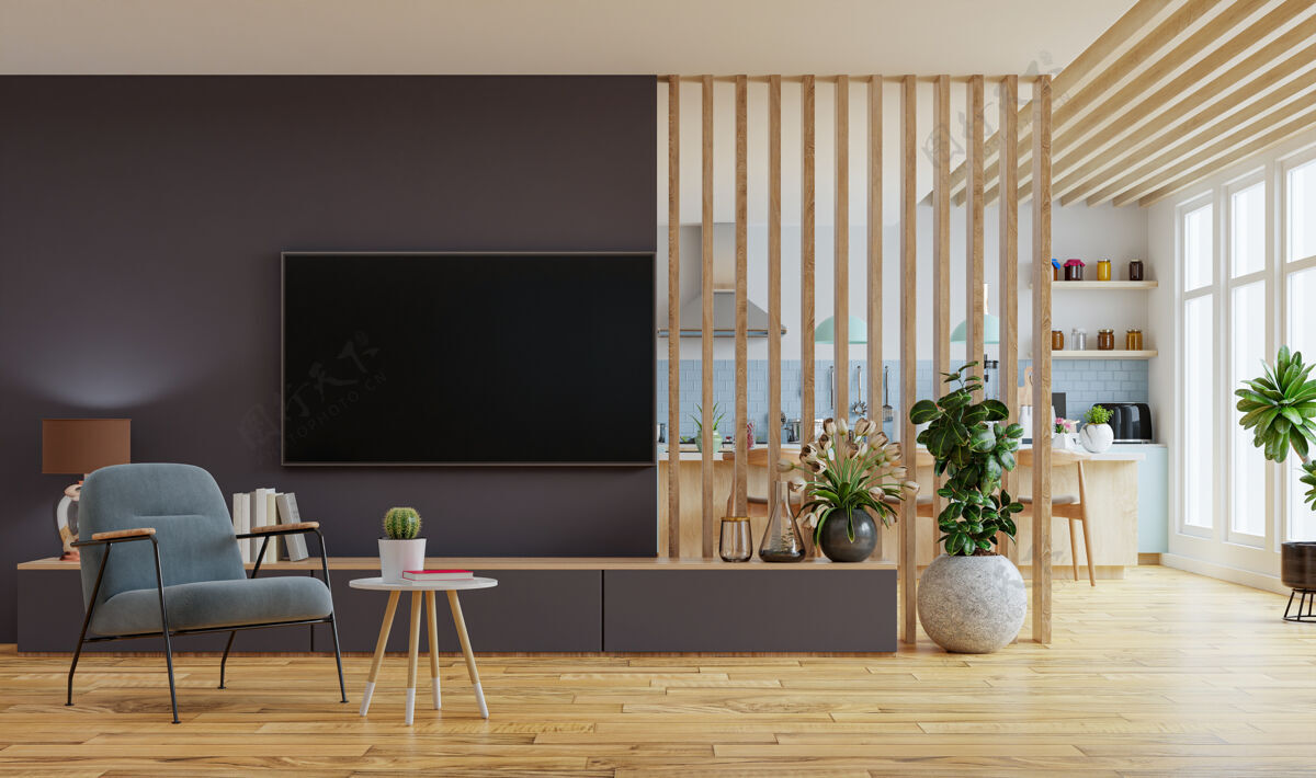 空的现代室内家具三维渲染电视家具空白
