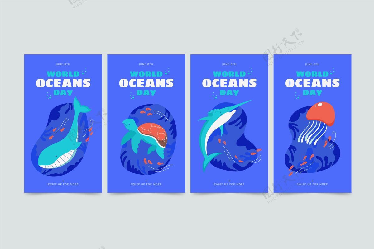 海洋手绘世界海洋日instagram故事集环境活动庆典